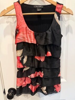 White House Black Market Black Tank with Coral Accent